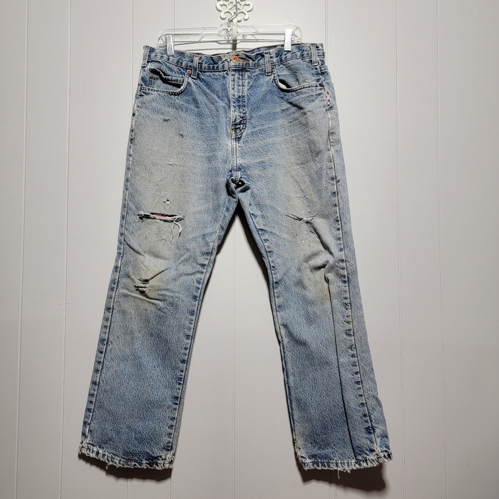 Dickies Mens Loose fit Light wash Distressed Flannel‎ Lined Denim Jeans 34x30